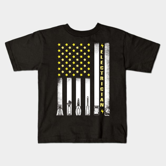 Patriotic Electrician American Flag Kids T-Shirt by captainmood